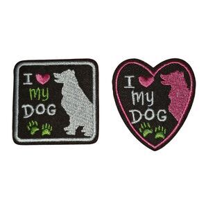 2pc I Love My Dog Lovers Embroidered Patches Appliques Iron-On Sew-On His & Hers